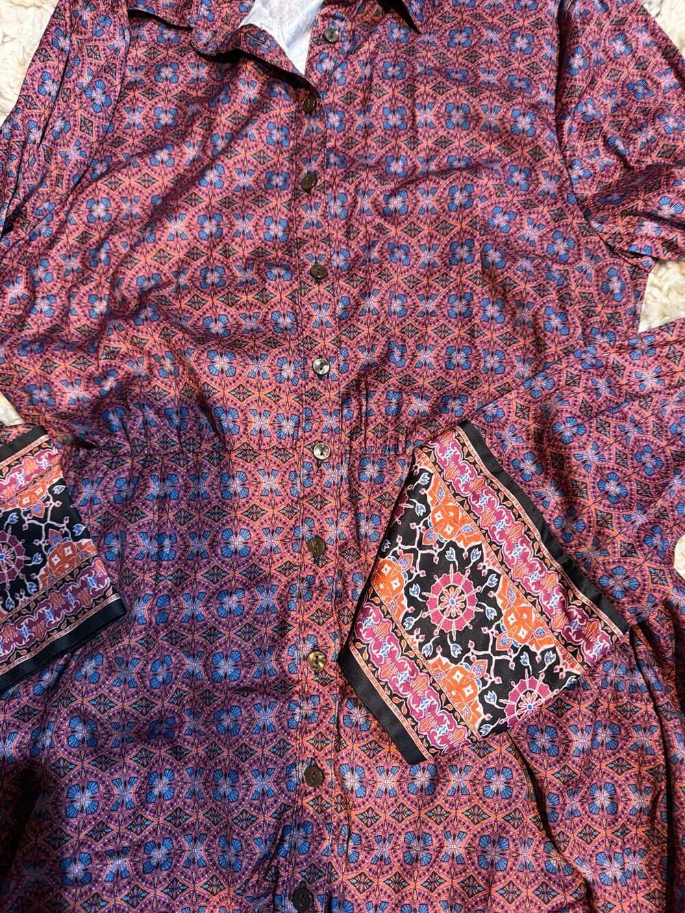 Free People Silky Rillo Long Sleeve Button-Down Shirtdress in Tapestry Print - Picture 5 of 6